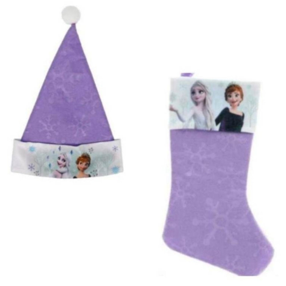 Disney Frozen Purple Holiday Hat and Stocking Set